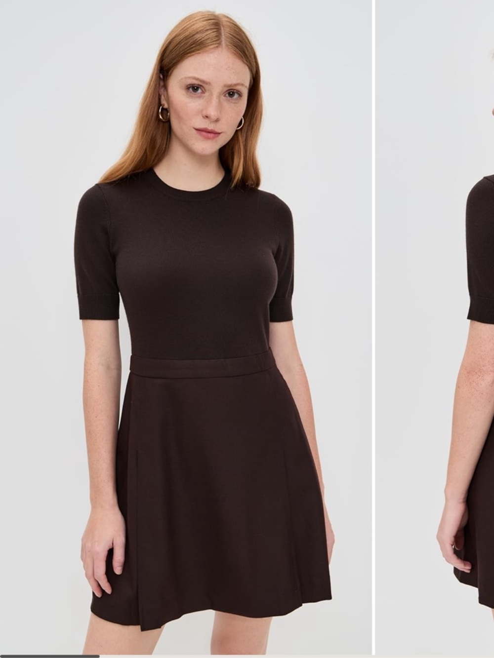 Theory Dark Brown Short-Sleeve Fit-and-Flare Mini Dress